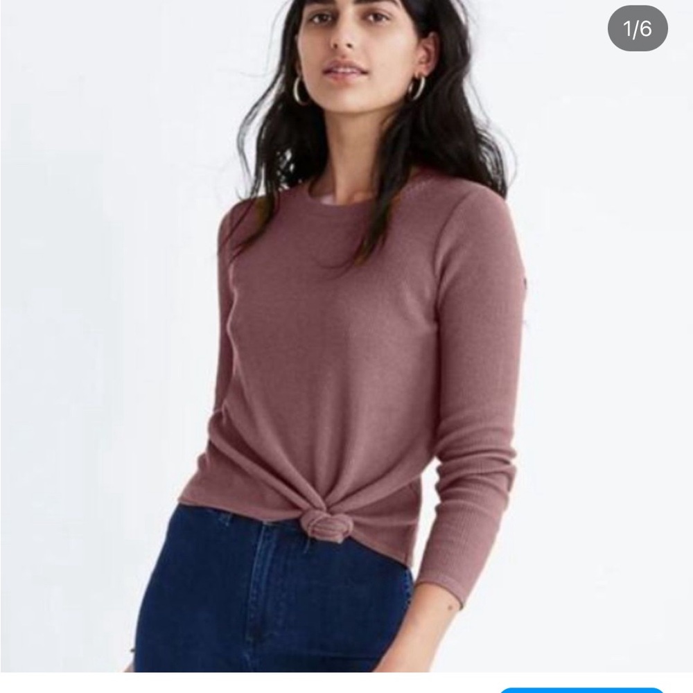 Madewell blouse Texture & Thread Jacquard Knot-Front Top Size M In navy blue